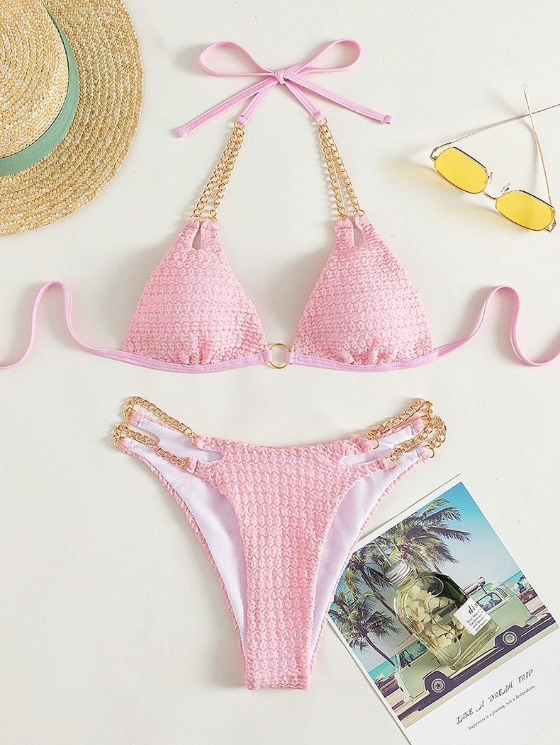 2024 New Chain Split Swimsuit Women Sexy Mirco Bikini Sets Hollow Out Swimwear Lace Up Bathing Suit Brazilian Beachwear Biquini