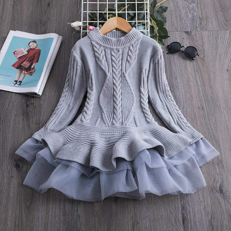 Kids spring autumn elegant girl dresses for birthday party children clothing girls sweater long sleeve tutu dress new