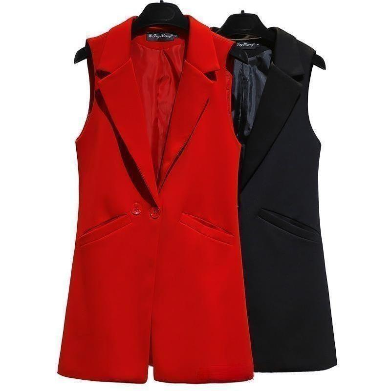 S-4XL Suit Vest Mid length sleeveless camisole red black double button vest