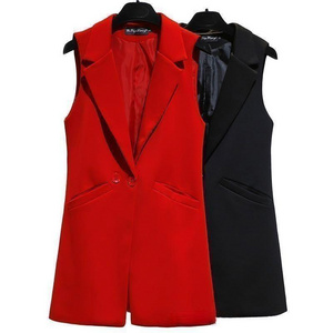 S-4XL Suit Vest Mid length sleeveless camisole red black double button vest