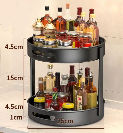 Kitchen Rotating Metal Steel 2 Layer Tiers Turntable Height Adjustable Rack Pantry Cabinet Cupboard Multipurpose Racks