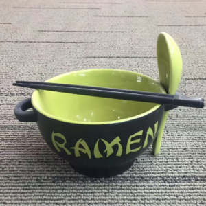 Japanese noodle bowl for couples/ceramic double ear noodle soup bowl/salad breakfast bowl with chopsticks and spoons