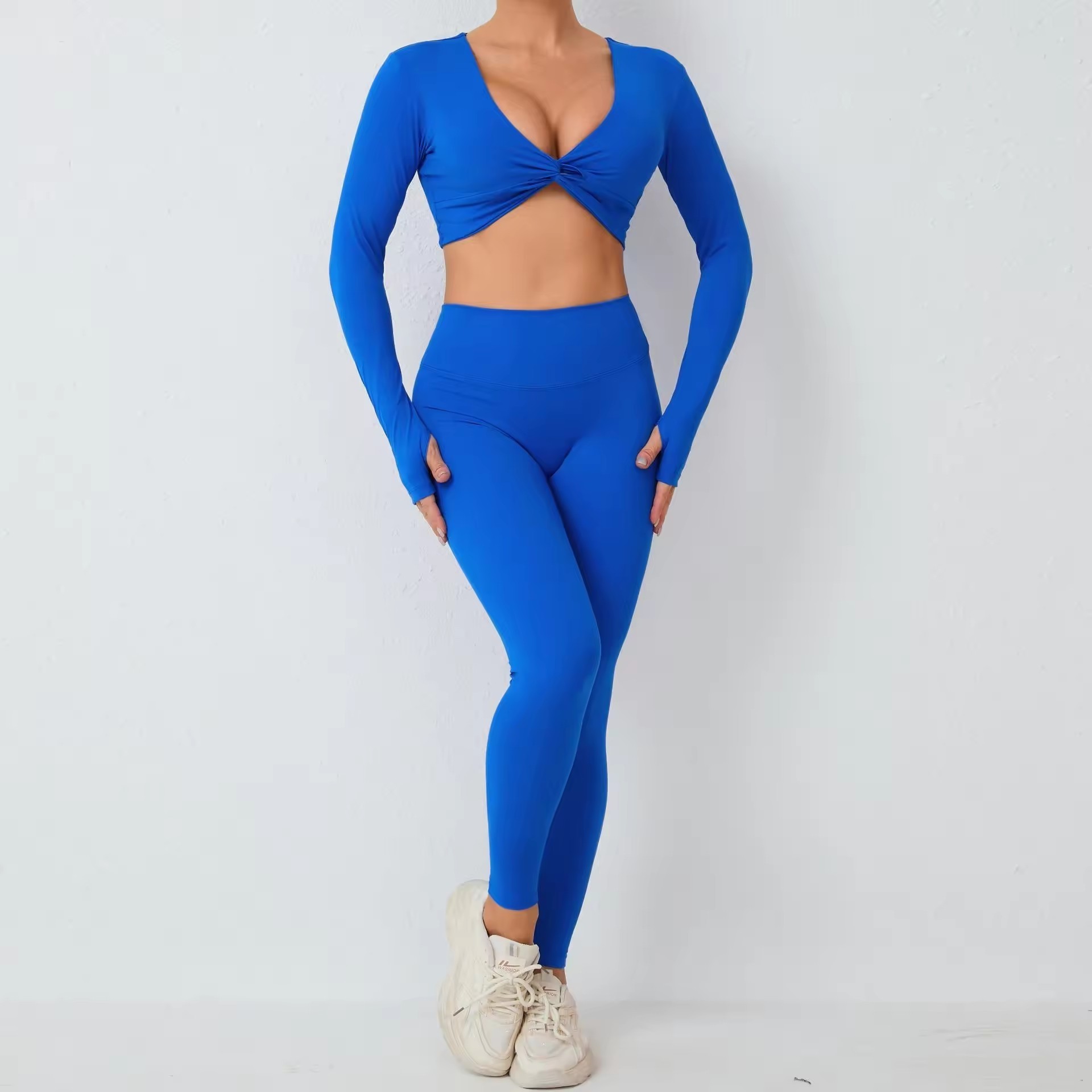 YanRuo Wholesale Good Quality Fashion Design High Waist Elastic Solid Long Sleeve Sports Yoga Sets Fitness Women