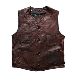 Customized new casual genuine leather motorcycle Waistcoats Men Women Unisex utility retro short fashion vest sheep skin vest