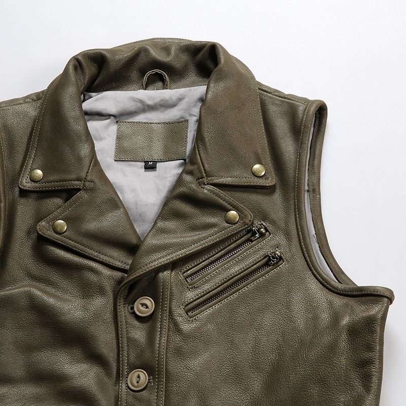 New Design Lapel British Fashion Waistcoat Motorcycle Cycling Outdoor Casual Pocket Sleeveless Jacket Men's Genuine Leather Vest