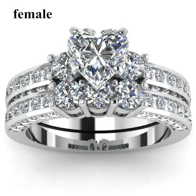 European And American Fashion Stainless Steel Zircon Blue Couple Ring Wedding Ring Set