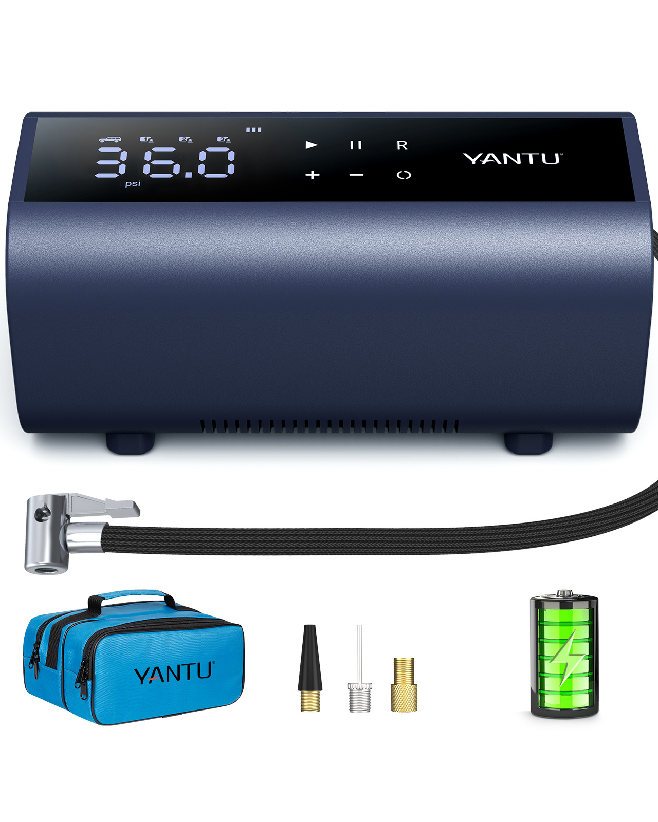 YANTU  A22 wireless rechargeable portable car pump 12V double cylinder air compressor electric automobile wheel tire inflators