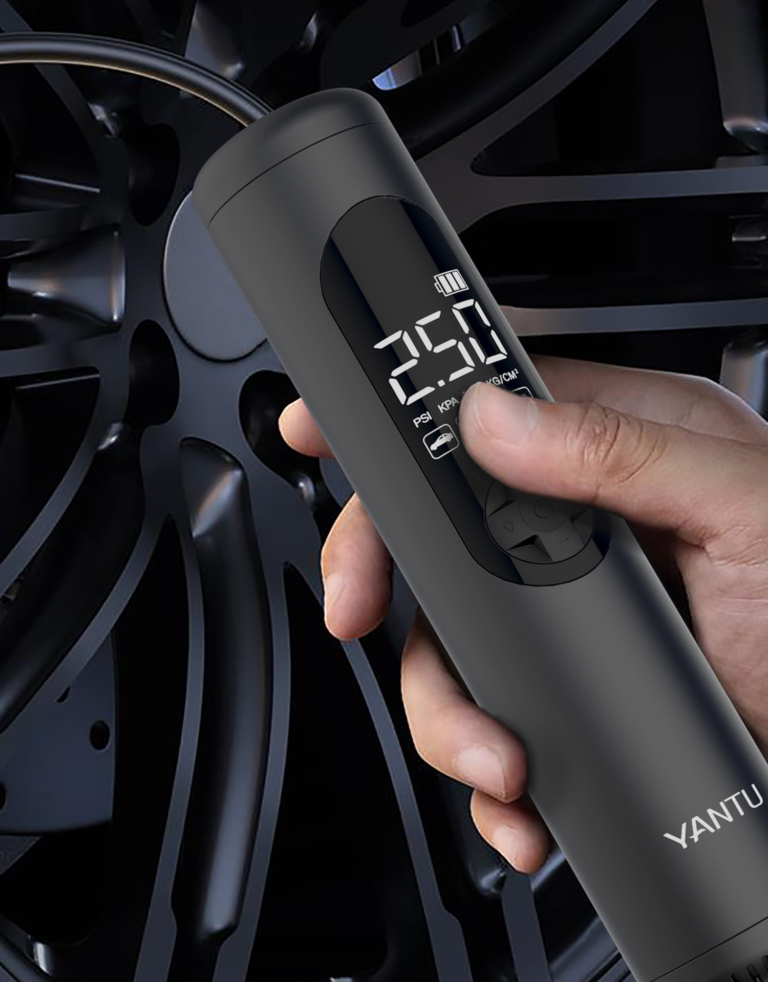 YANTU A23 portable wireless rechargeable tire inflators 12V electric with emergency light automatic silent car air compressor