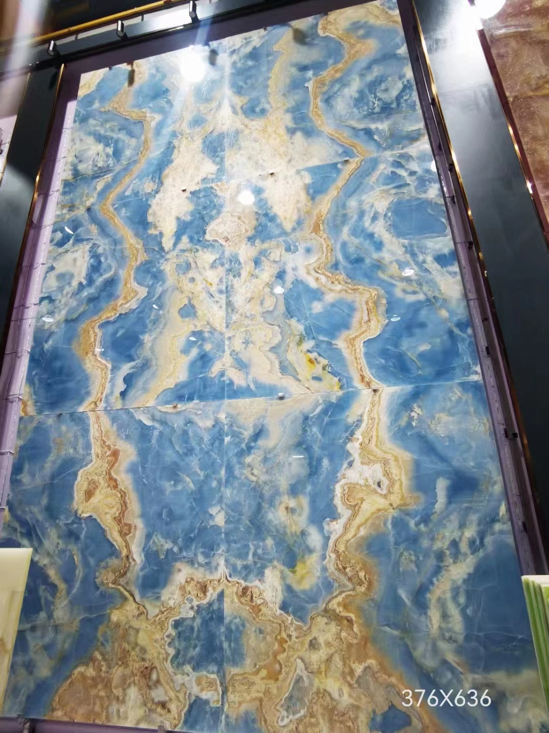 natural Backlit Onyx Stone Wall Panel Golden Sky Blue Onyx Marble Slab