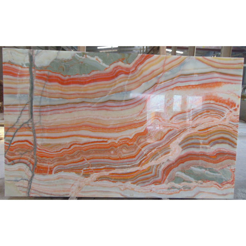 new Design Natural Stone Bookmatched Slab Rainbow Onyx Marble