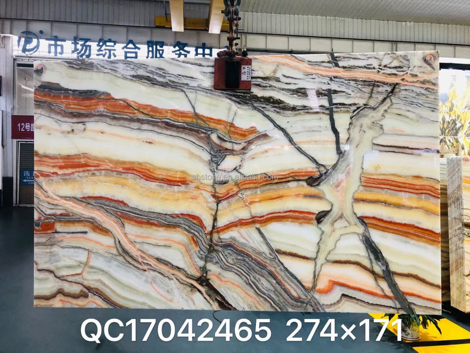 new Design Natural Stone Bookmatched Slab Rainbow Onyx Marble