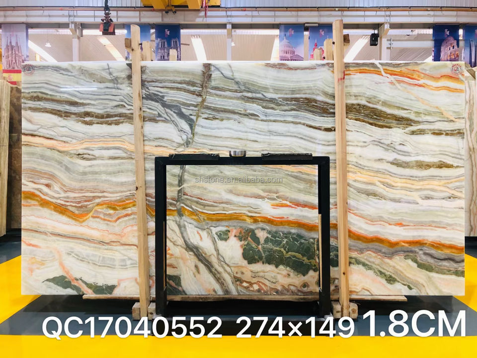 new Design Natural Stone Bookmatched Slab Rainbow Onyx Marble