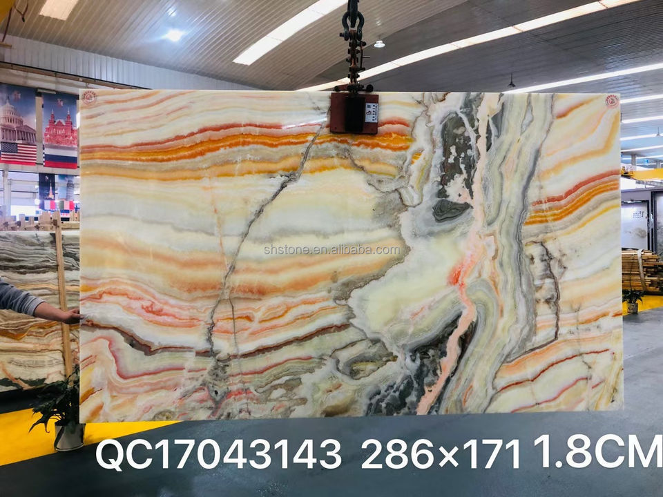 new Design Natural Stone Bookmatched Slab Rainbow Onyx Marble