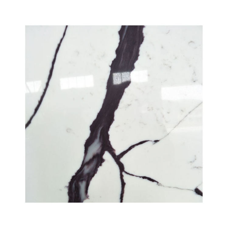 Artificial Quartz Slabs White Color With Purple Veins Calacatta White Quartz Stone For Countertops