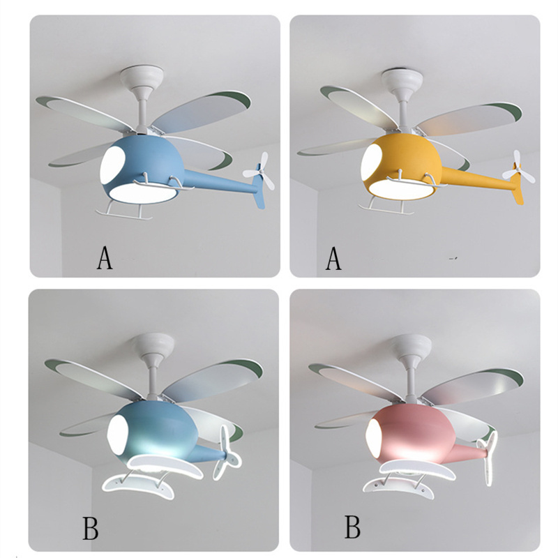 Children'S Chandelier With Fan Backlighting Helicopter Modern Aircraft Ceiling Fan With Led Light