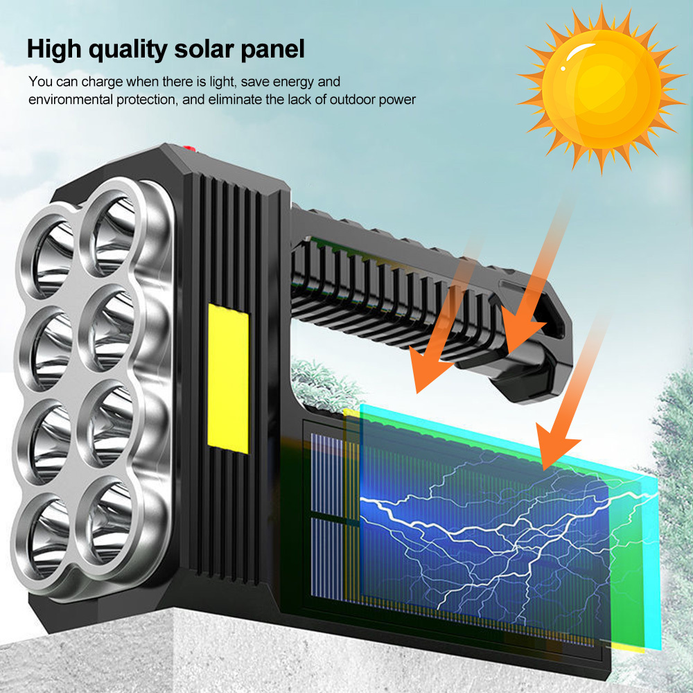 Led Searchlight High-Power Solar Rechargeable Flashlight Powerful Outdoor Multi-Function Built-In Battery Spotlight