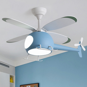 Children'S Chandelier With Fan Backlighting Helicopter Modern Aircraft Ceiling Fan With Led Light