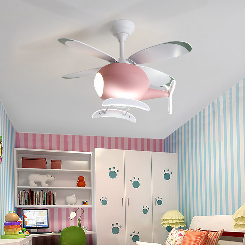 Children'S Chandelier With Fan Backlighting Helicopter Modern Aircraft Ceiling Fan With Led Light