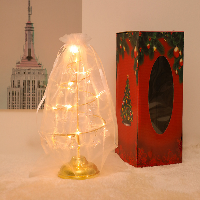 Led Christmas Tree Lamp Battery Operated Lanterns Ornaments Star Crystal Iron Night Table Light Gift