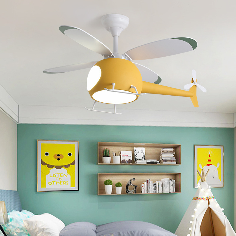 Children'S Chandelier With Fan Backlighting Helicopter Modern Aircraft Ceiling Fan With Led Light