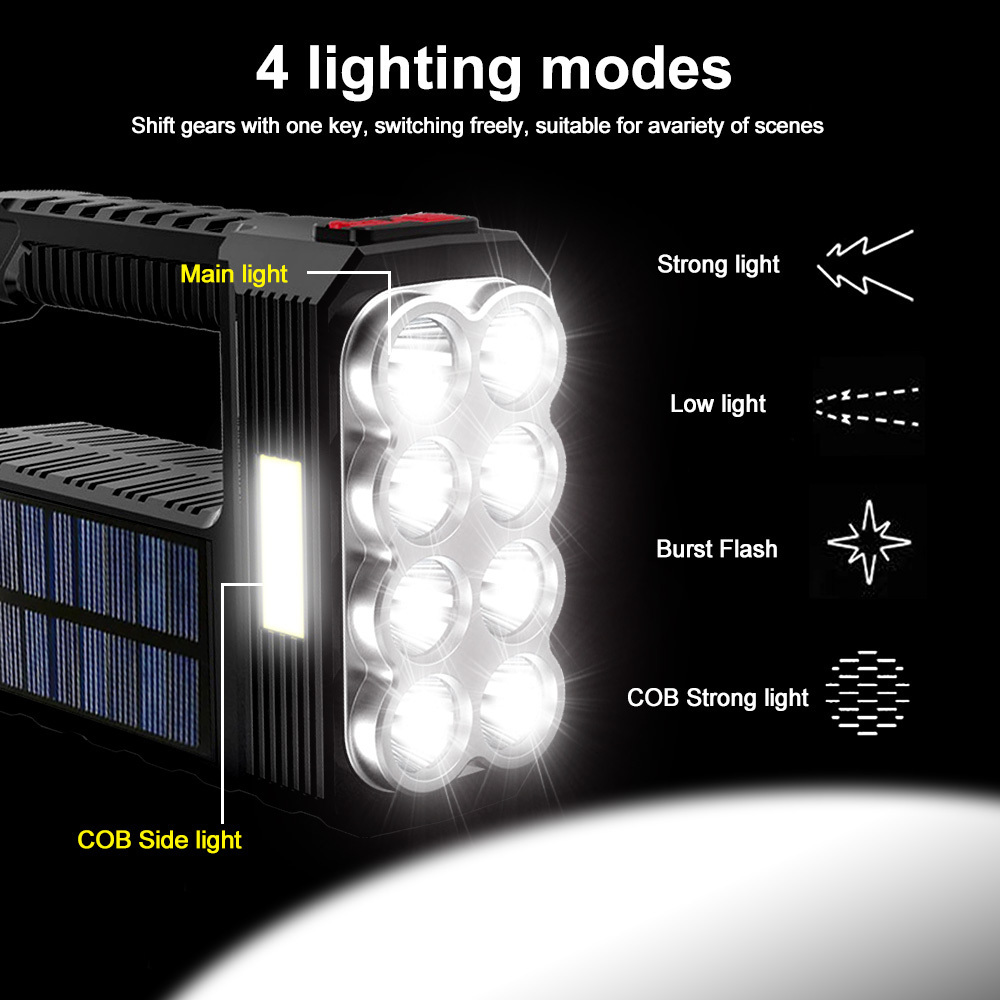 Led Searchlight High-Power Solar Rechargeable Flashlight Powerful Outdoor Multi-Function Built-In Battery Spotlight