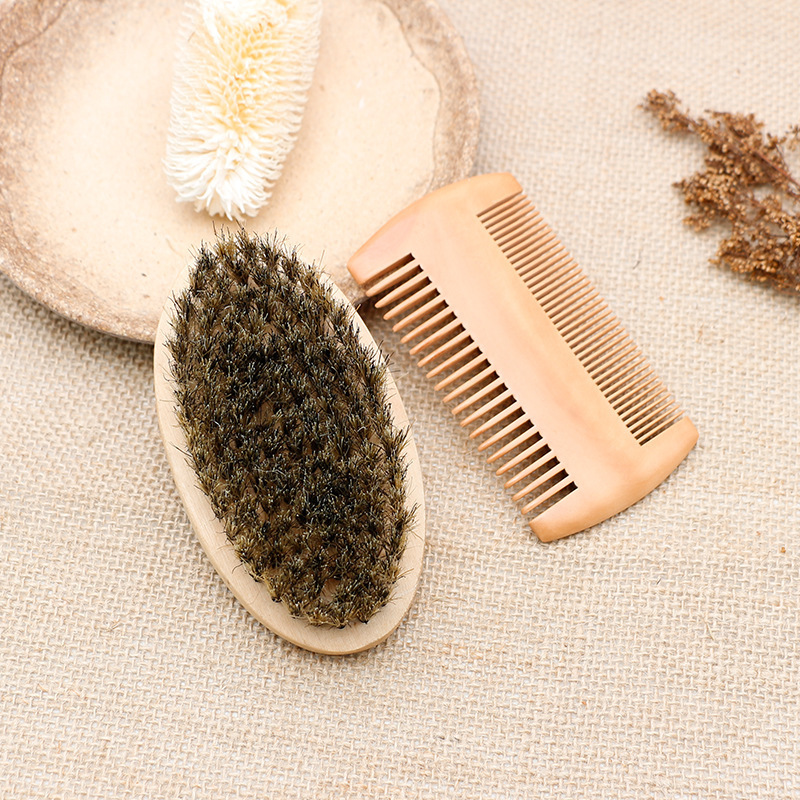 Wholesale new products beard brush set and comb for men's beard hair style beard brush and comb set boar bristles wooden comb