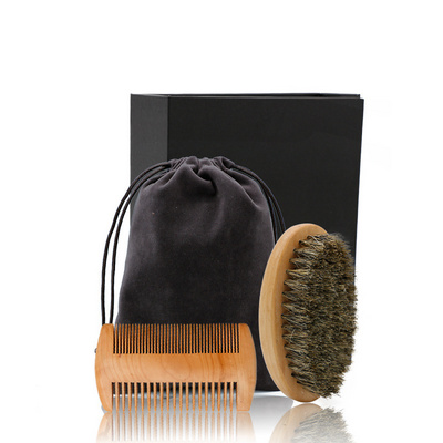 Wholesale new products beard brush set and comb for men's beard hair style beard brush and comb set boar bristles wooden comb