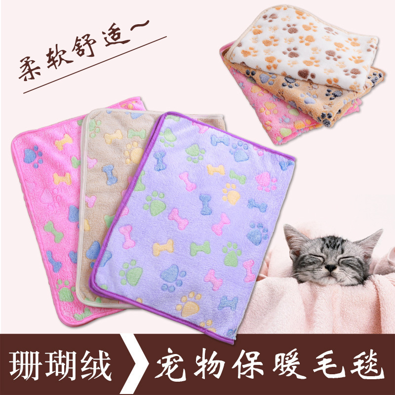 Factory Wholesale Flannel Coral Fleece Pet Dog  Soft  Blanket  Print Cut Throw Bed