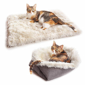 Faux Fur Animal Cat Pet Blanket Sherpa  Bed 2 In 1 Multi-function Blankets For Dog