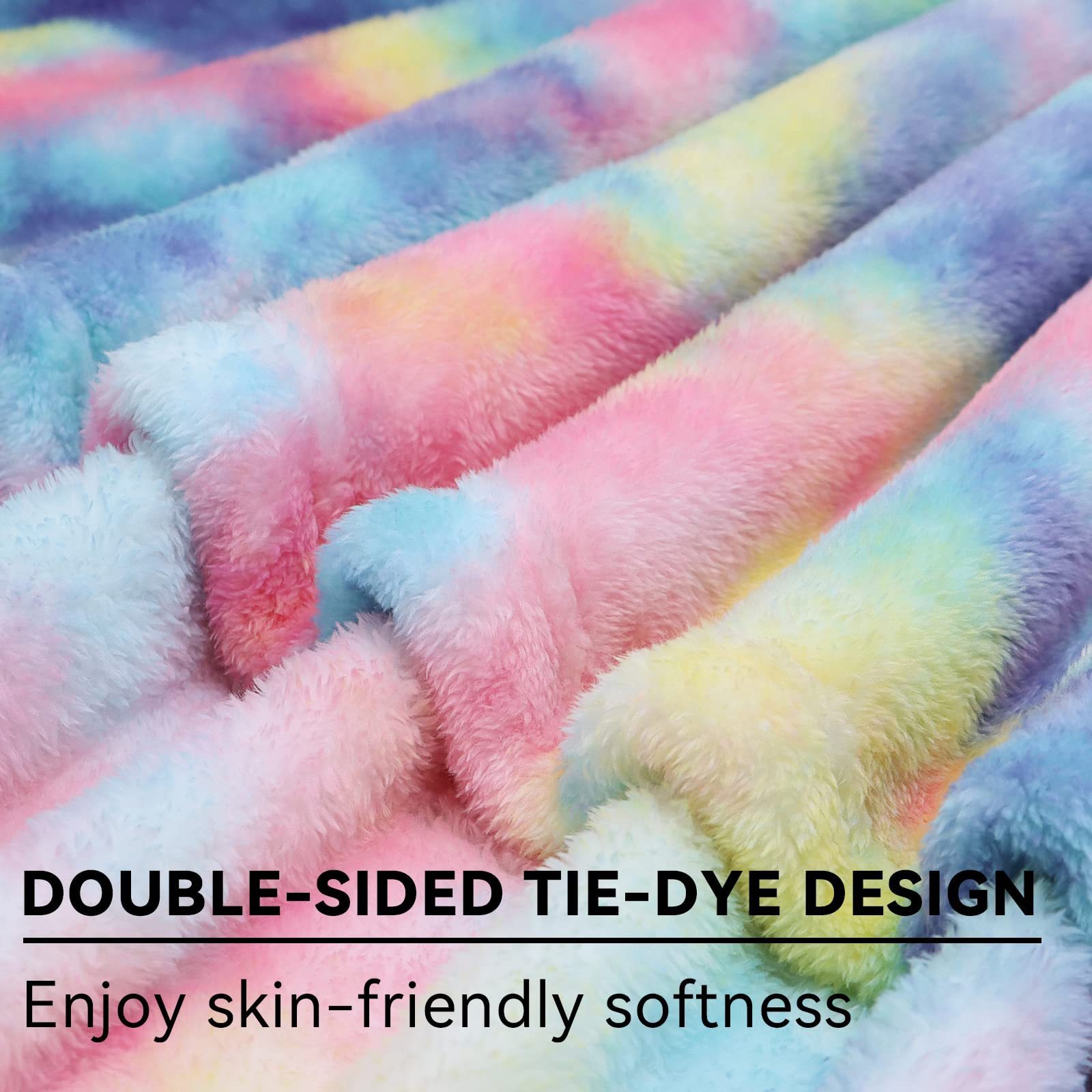 Cozy Soft Heavy Weight Warm Tie Dye Rainbow Fluffy Plush Sherpa Flannel Fleece Throw Blanket For Couch Sofa Bed Camping