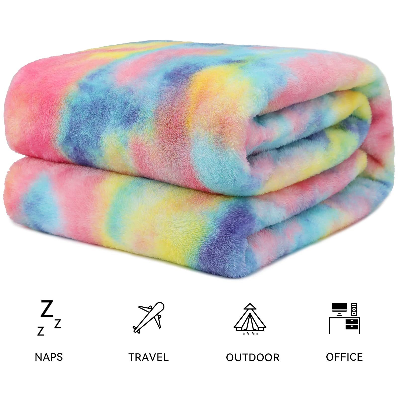 Cozy Soft Heavy Weight Warm Tie Dye Rainbow Fluffy Plush Sherpa Flannel Fleece Throw Blanket For Couch Sofa Bed Camping