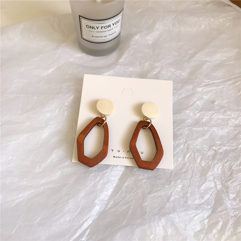 High quality gold plated geometric wood earrings jewelry bohemian handmade wooden hoop earrings for women