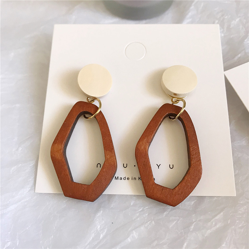 High quality gold plated geometric wood earrings jewelry bohemian handmade wooden hoop earrings for women