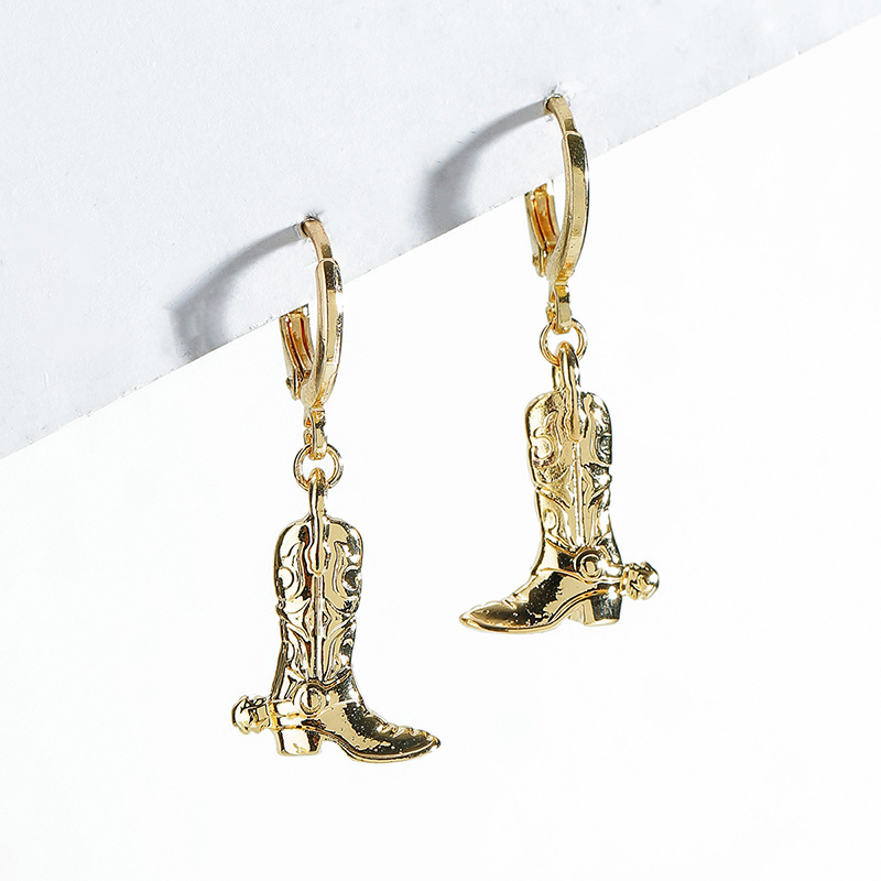 New arrival gold plated boot earrings jewelry fashion western cowboy boot earrings for women