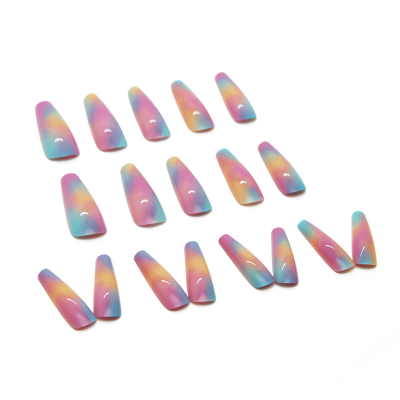 2022 New Arrival Rainbow Ballet Design Press On Soft Gel Nail Tips Acrylic Nails Black Gel Tips Press On Nails