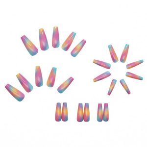 2022 New Arrival Rainbow Ballet Design Press On Soft Gel Nail Tips Acrylic Nails Black Gel Tips Press On Nails