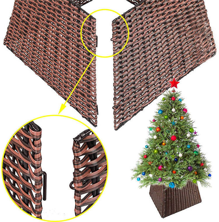 Christmas Tree Collar Skirt Plastic Rattan Wicker Xmas Tree Collar Basket Ring Base Stand Cover for Christmas Decoration