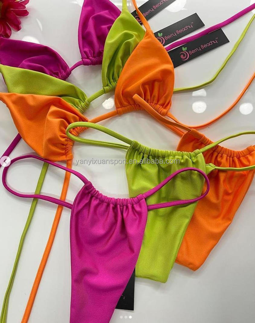 Famous Brand Designer Three Piece Beach Wear Micro Mini Thong Bikini Set Swimsuit