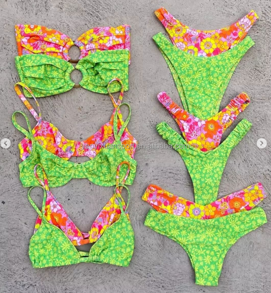 Wholesale Beachwear 2 Piece Swimsuit 2022 Swimsuit Extreme Mini Micro G String Girls and Bikini Swimwear Thong Floral Bikini