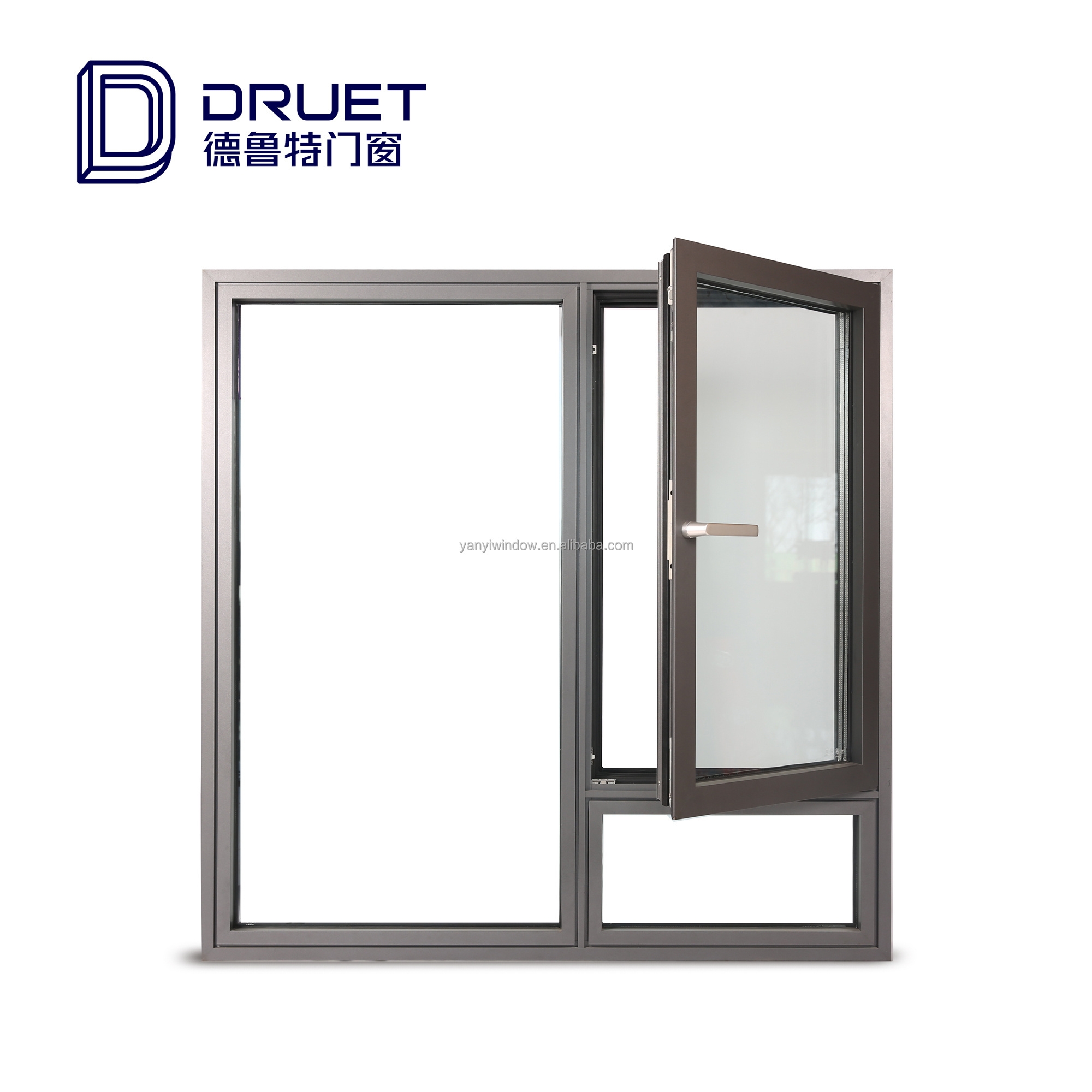 Double Glazed Windows Aluminum Frame Tempered Glass Swing Window