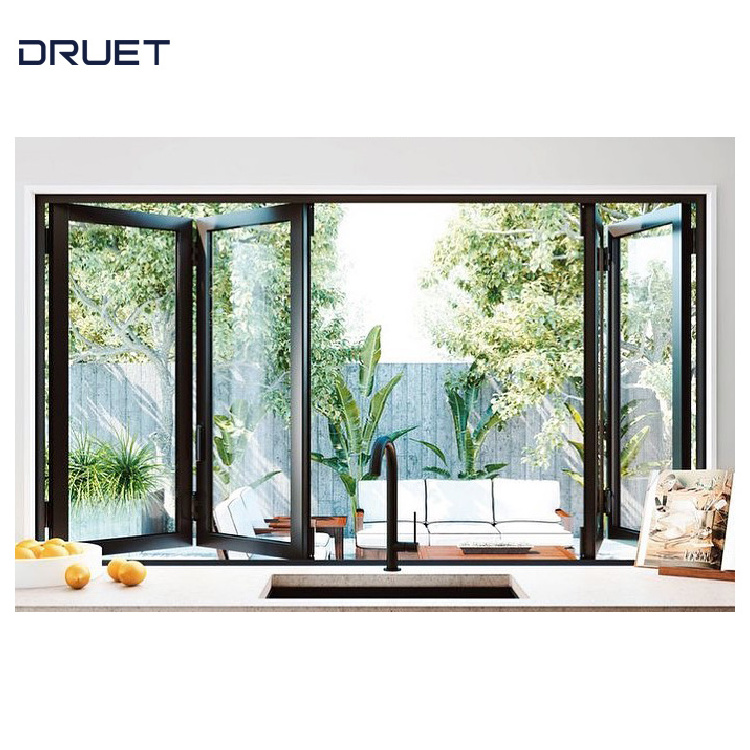 Druet Aluminium tempered glass bifolding windows horizontal folding local window aluminium bifold window balcony window