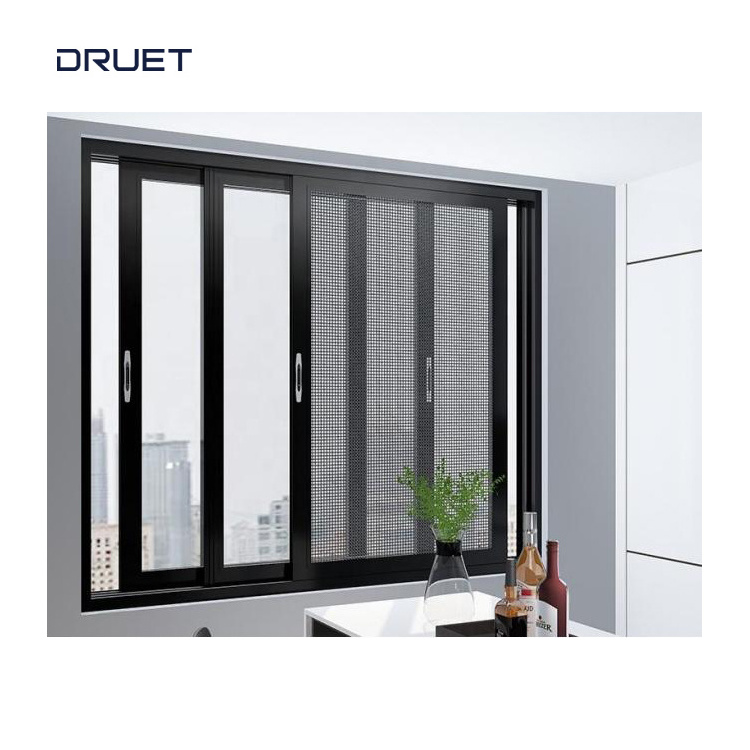 DRUET Midcentury Slider Windows Germany Tempered Glass Aluminum Alloy Window Slide Window Glass Windproof Fixed Window