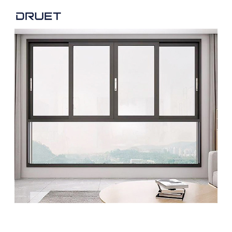 DRUET American Sliding Sash Windows Double Glazing UPVC Window Rv Sliding Window Rubber Seals Apartment Fixed Window