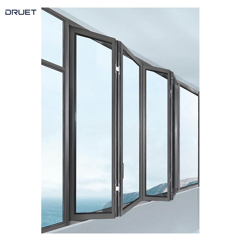 Druet Aluminium tempered glass bifolding windows horizontal folding local window aluminium bifold window balcony window