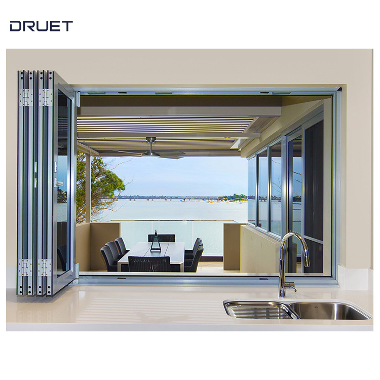 Druet Aluminium tempered glass bifolding windows horizontal folding local window aluminium bifold window balcony window