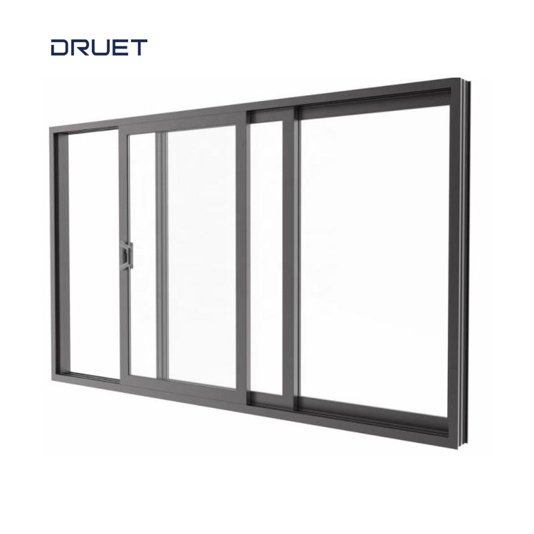 DRUET Midcentury Slider Windows Germany Tempered Glass Aluminum Alloy Window Slide Window Glass Windproof Fixed Window