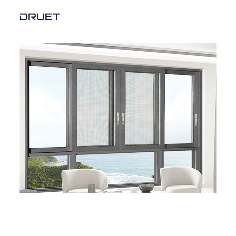 DRUET Factory Direct Selling Sliding Sash Windows Low-E Glass UPVC Window Sliding Glass Office Reception Windows