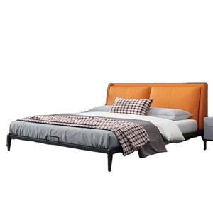 Home Furniture Bedroom Heavy Duty Wood Metal Platform Bed with soft Headboard, Modern Double Bed Frame