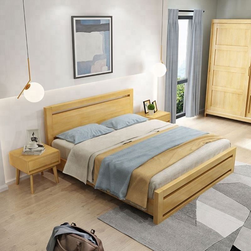 Latest Modern Solid Wood Frame Bedroom Furniture Set Double Queen Bed Designs