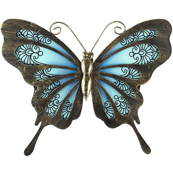 Metal Butterfly Wall Decor Outdoor Garden Fence Art Hanging Glass Decorations for Patio or Bedroom home decor